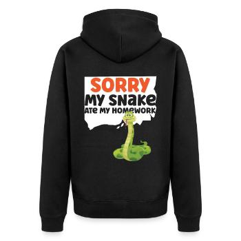Snake Serpent Sorry My Snake Ate - Unisex Premium Bio Zip Hoodie - Schwarz - Hinten - Nico (187cm)