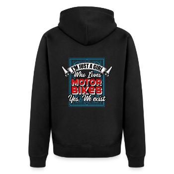 I'm Just A Girl Who Loves MotorBikes Yes We Exist - Unisex Premium Organic Zip Hoodie - black - Back - Nico (187cm)