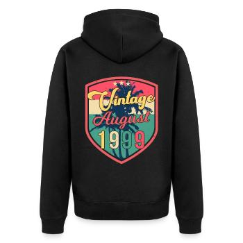 Bester Geburtsmonat August 1999 - Unisex Premium Bio Zip Hoodie - Schwarz - Hinten - Nico (187cm)