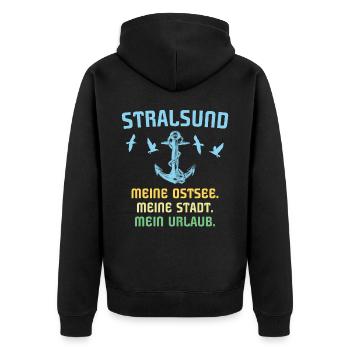 Urlaub Stralsund Ostsee - Unisex Premium Bio Zip Hoodie - Schwarz - Hinten - Nico (187cm)