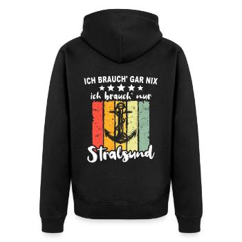 Urlaub Stralsund Ostsee - Unisex Premium Bio Zip Hoodie - Schwarz - Hinten - Nico (187cm)