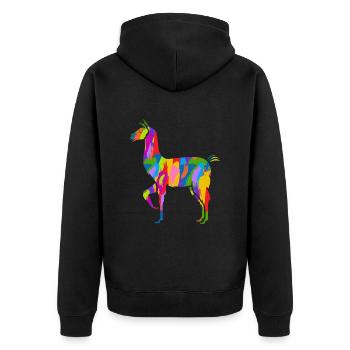 Lama Colorful Vintage Rainbow Retro Alpaca - Unisex Premium Organic Zip Hoodie - black - Back - Nico (187cm)