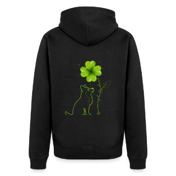 Du bist mein Glücksbringer Husky Kleeblatt - Unisex Premium Bio Zip Hoodie - Schwarz - Hinten - Nico (187cm)