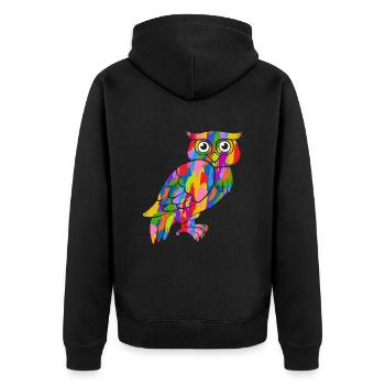 Eule Bunt - Unisex Premium Bio Zip Hoodie - Schwarz - Hinten - Nico (187cm)