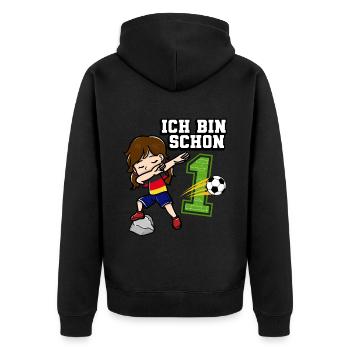 Fußball Mädchen Ich bin schon 1 Geburtstag - Unisex Premium Bio Zip Hoodie - Schwarz - Hinten - Nico (187cm)