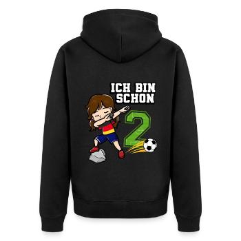 Fußball Mädchen Ich bin schon 2 Geburtstag - Unisex Premium Bio Zip Hoodie - Schwarz - Hinten - Nico (187cm)