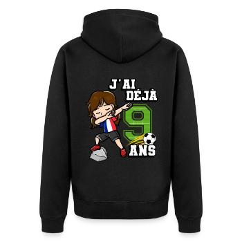 Fußball Mädchen Ich bin schon 9e Geburtstag - Unisex Premium Bio Zip Hoodie - Schwarz - Hinten - Nico (187cm)