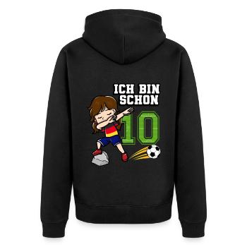 Fußball Mädchen Ich bin schon 10 Geburtstag - Unisex Premium Bio Zip Hoodie - Schwarz - Hinten - Nico (187cm)