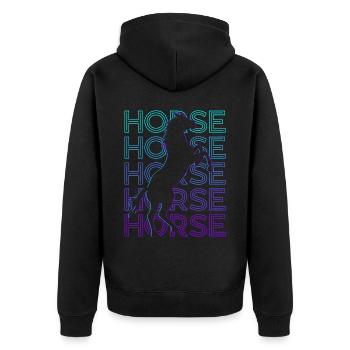 Pferd Retro - Unisex Premium Bio Zip Hoodie - Schwarz - Hinten - Nico (187cm)