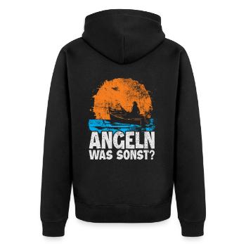 Angeln Fischen | Lustiges Angler - Unisex Premium Bio Zip Hoodie - Schwarz - Hinten - Nico (187cm)
