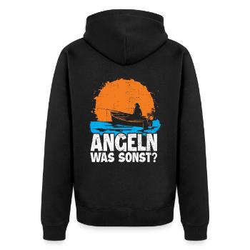 Angeln Fischen | Lustiges Angler - Unisex Premium Bio Zip Hoodie - Schwarz - Hinten - Nico (187cm)