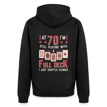With seventy games, 70th birthday - Unisex Premium Organic Zip Hoodie - black - Back - Nico (187cm)
