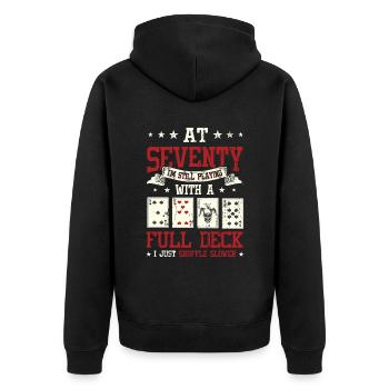 With seventy games, 70th birthday - Unisex Premium Organic Zip Hoodie - black - Back - Nico (187cm)