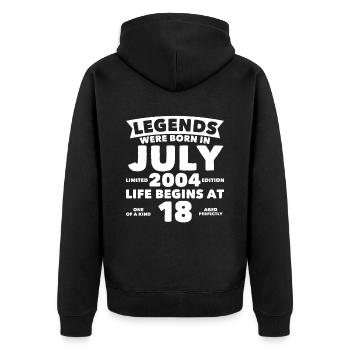 18ème anniversaire Juillet millésime 2004 idée cadeau - Veste à capuche bio Premium Unisexe - noir - Dos - Nico (187cm)