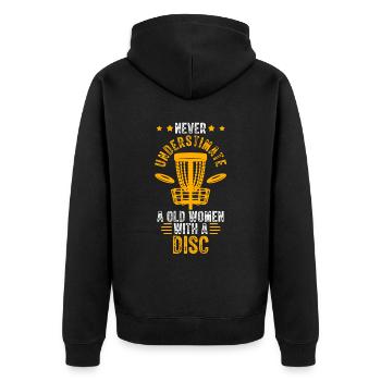 Old Women Disc Golf Vintage Ultimate Frisbee - Unisex Premium Organic Zip Hoodie - black - Back - Nico (187cm)