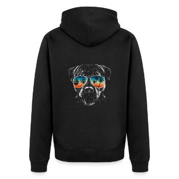 Hund mit cooler Sonnen Brille für Urlauber - Unisex Premium Bio Zip Hoodie - Schwarz - Hinten - Nico (187cm)