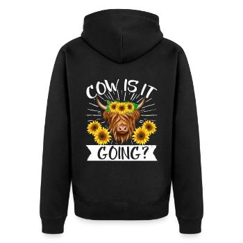 Scottish Highland Cattle Cow - Unisex Premium Bio Zip Hoodie - Schwarz - Hinten - Nico (187cm)