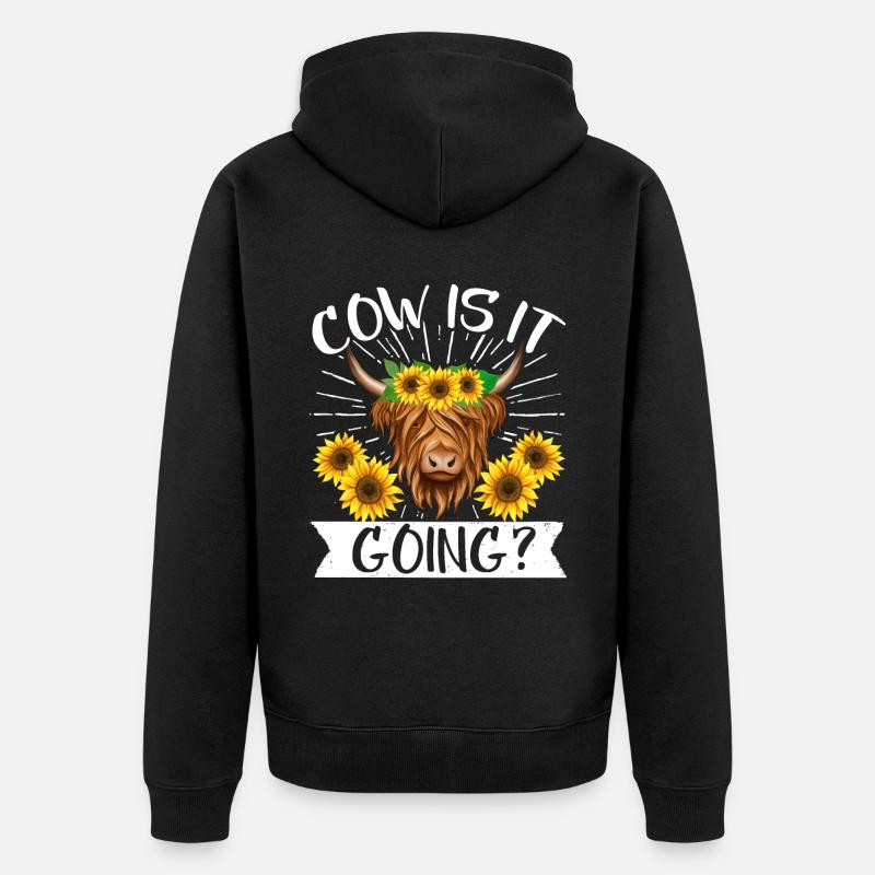 Vache bovine écossaise des Highlands - Veste à capuche bio Premium Unisexe - noir
