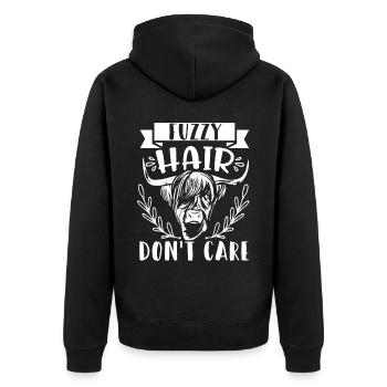 Scottish Highland Cattle Cow - Unisex Premium Bio Zip Hoodie - Schwarz - Hinten - Nico (187cm)