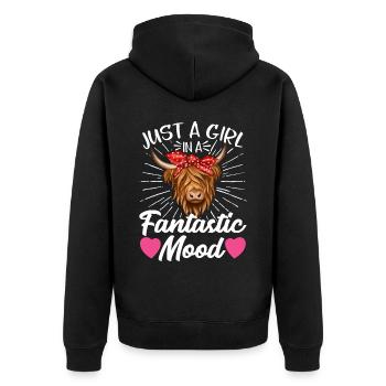 Scottish Highland Cattle Cow - Unisex Premium Bio Zip Hoodie - Schwarz - Hinten - Nico (187cm)