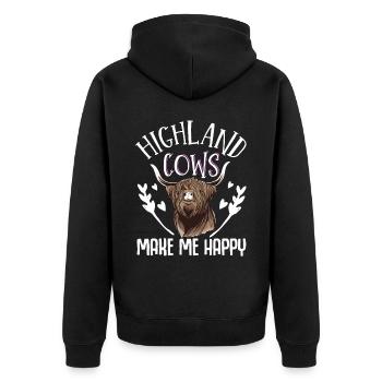 Scottish Highland Cattle Cow - Unisex Premium Bio Zip Hoodie - Schwarz - Hinten - Nico (187cm)