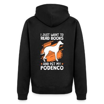 Lire des livres et caresser le chien de chasse Podenco - Veste à capuche bio Premium Unisexe - noir - Dos - Nico (187cm)