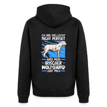 Mein Irischer Wolfshund liebt mich Wolfhound - Unisex Premium Bio Zip Hoodie - Schwarz - Hinten - Nico (187cm)