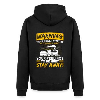 Warning Train driver at work Locomotive - Unisex Premium Organic Zip Hoodie - black - Back - Nico (187cm)