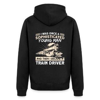 Puis je suis devenu conducteur de locomotive - Veste à capuche bio Premium Unisexe - noir - Dos - Nico (187cm)