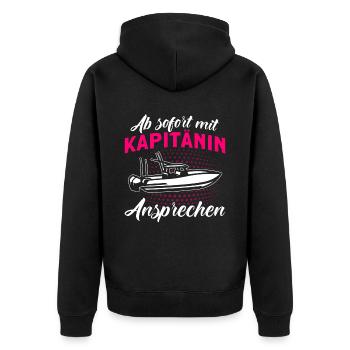 Ab Sofort Mit Kapitänin Ansprechen Bootsbesitzer - Unisex Premium Bio Zip Hoodie - Schwarz - Hinten - Nico (187cm)