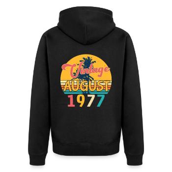 1977 August Retro - Unisex Premium Bio Zip Hoodie - Schwarz - Hinten - Nico (187cm)