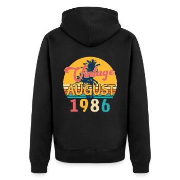 Baujahr 1986 Im August - Unisex Premium Bio Zip Hoodie - Schwarz - Hinten - Nico (187cm)