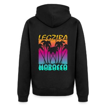 Legzira Morocco - Unisex Premium Bio Zip Hoodie - Schwarz - Hinten - Nico (187cm)