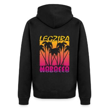 Legzira Morocco - Unisex Premium Bio Zip Hoodie - Schwarz - Hinten - Nico (187cm)