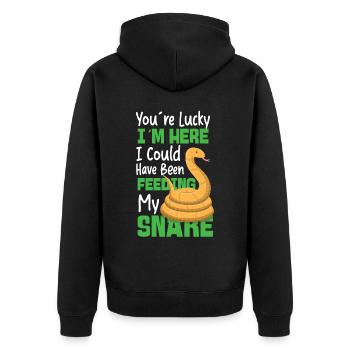 Snake Serpent You're Lucky I'm - Unisex Premium Bio Zip Hoodie - Schwarz - Hinten - Nico (187cm)