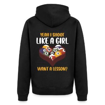 Je tire comme un cadeau de billard de fille - Veste à capuche bio Premium Unisexe - noir - Dos - Nico (187cm)