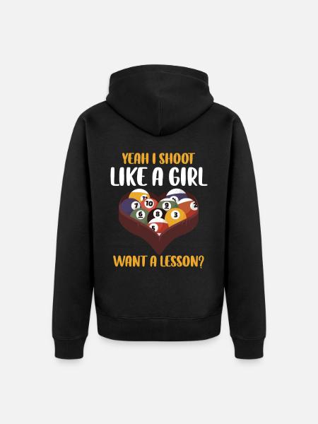 I Shoot Like A Girl Billard Geschenk - Premium økologisk unisex-hættejakke - sort