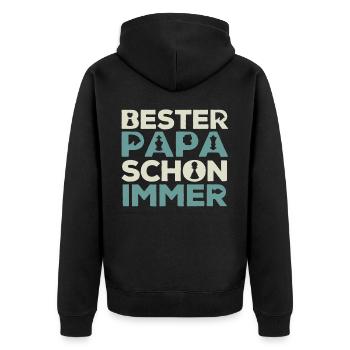 Schachvater, Schachspieler Geschenk, - Unisex Premium Bio Zip Hoodie - Schwarz - Hinten - Nico (187cm)