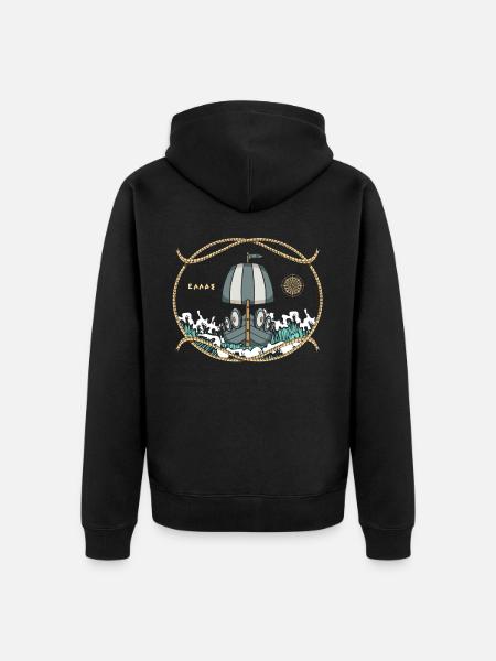 Altes Griechisches Geschichtsboot - Unisex Premium Bio Zip Hoodie - Schwarz