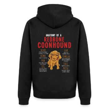 Anatomy of a Redbone Coonhound - Unisex Premium Organic Zip Hoodie - black - Back - Nico (187cm)