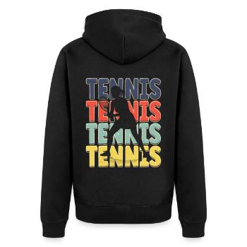 Cool Retro Text Silhouette Tennis - Unisex Premium Organic Zip Hoodie - black - Back - Nico (187cm)