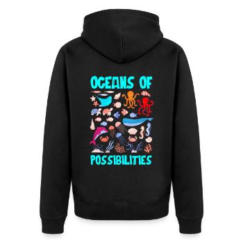 Ocean of Possibilities, Readers, Reading - Unisex Premium Organic Zip Hoodie - black - Back - Nico (187cm)