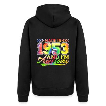 Fabriqué en 1953 et je suis génial Tie Dye coloré - Veste à capuche bio Premium Unisexe - noir - Dos - Nico (187cm)