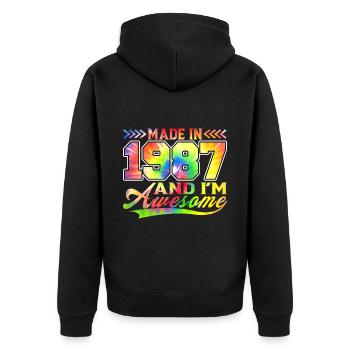 Made In 1987 Und Ich Bin Awesome Tie Dye Bunte - Unisex Premium Bio Zip Hoodie - Schwarz - Hinten - Nico (187cm)