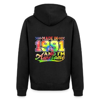 Fabriqué en 1991 et je suis génial Tie Dye coloré - Veste à capuche bio Premium Unisexe - noir - Dos - Nico (187cm)