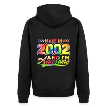 Fabriqué en 2002 et je suis génial Tie Dye coloré - Veste à capuche bio Premium Unisexe - noir - Dos - Nico (187cm)