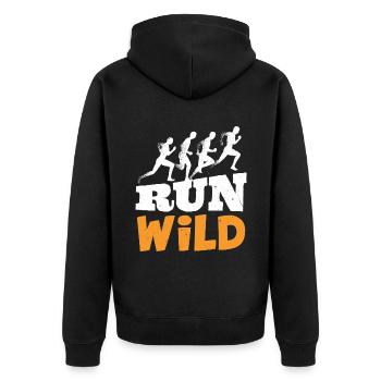 RUN WILD Trailrunner Runner Jogging Race - Unisex Premium Organic Zip Hoodie - black - Back - Nico (187cm)