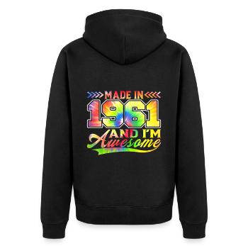 Fabriqué en 1961 et je suis génial Tie Dye coloré - Veste à capuche bio Premium Unisexe - noir - Dos - Nico (187cm)