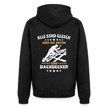 Dachdecker Dachspengler Dachdecken Dachklempner - Unisex Premium Bio Zip Hoodie - Schwarz - Hinten - Nico (187cm)