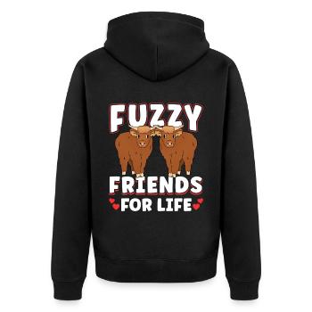 Scottish Highland Cattle Cow - Unisex Premium Bio Zip Hoodie - Schwarz - Hinten - Nico (187cm)